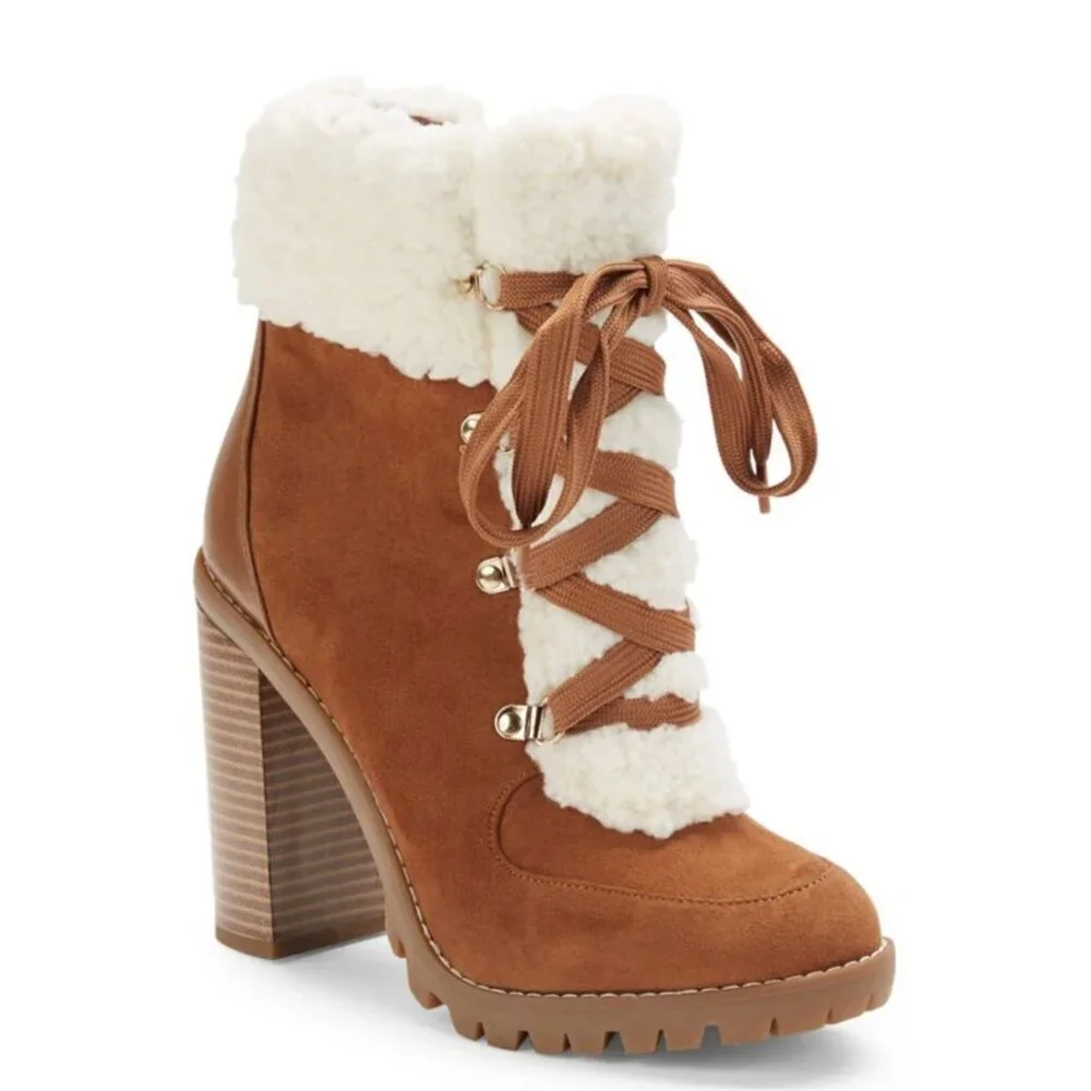 BCBGeneration Women Medium Palli Lace Up Ankle Boots, Brown/Ivory